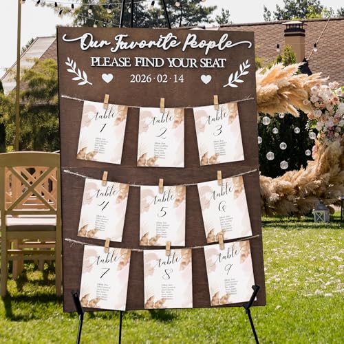 OurWarm Seating Chart for Wedding Reception Display 23.6x15.7 Inch Rustic Wooden Wedding Seating Chart Board Find Your Seat Wedding Signs for Reception Decor Fits Display 4x6 Inch Cards