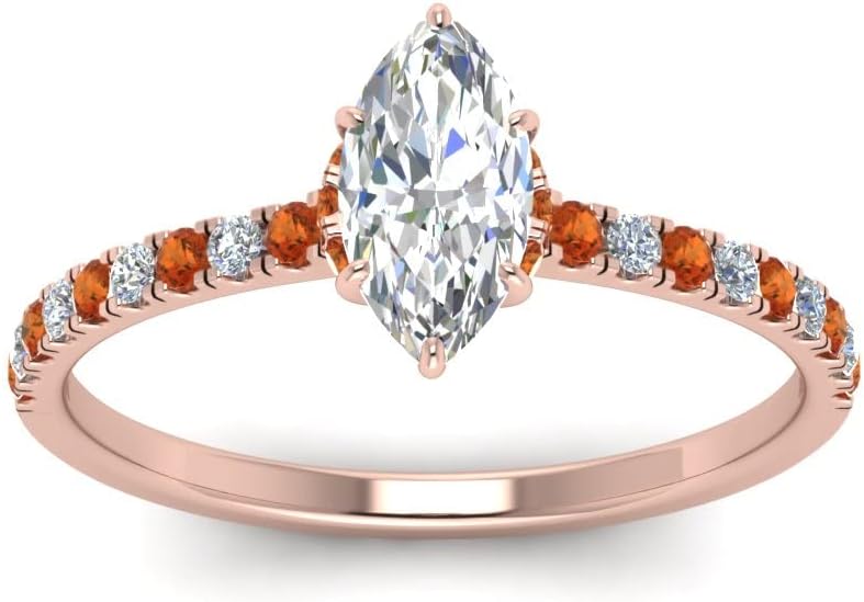 Choose Your Gemstone Marquise Shape 14k Rose Gold Plated Halo Engagement Rings Hidden Halo Petite Diamond CZ Ring Lightweight Office Wear Gift Jewelry for Women : US Size Size 4 to 12