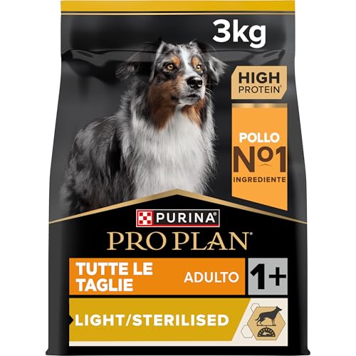 PURINA PRO PLAN Adult Light / Sterilized - Crocchette Cane Adulto Sterilizzato Tutte le Taglie con Pollo. 4 Confezioni da 3 kg
