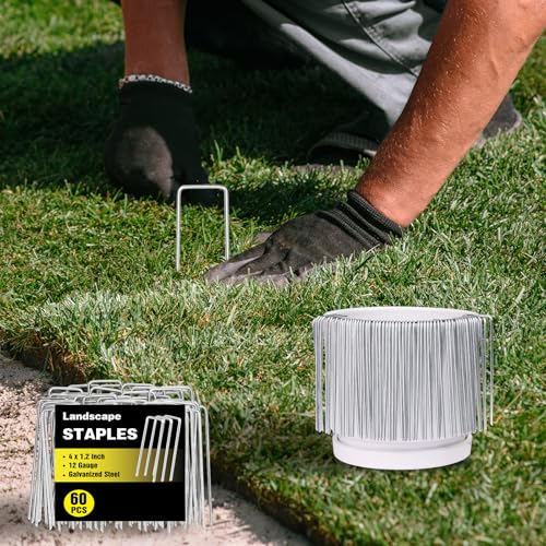 Image of HongWay 60 Pack Landscape Staples 4 Inch, Galvanized Garden Stakes