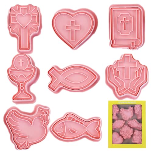 Molde Para Galletas De Comunión | Juego De 8 Moldes Para Galletas De Bautismo Religioso | Moldes De Galletas De Dibujos Animados 3d Cristianos Con De, De Amor, Forma De Cáliz Para Co