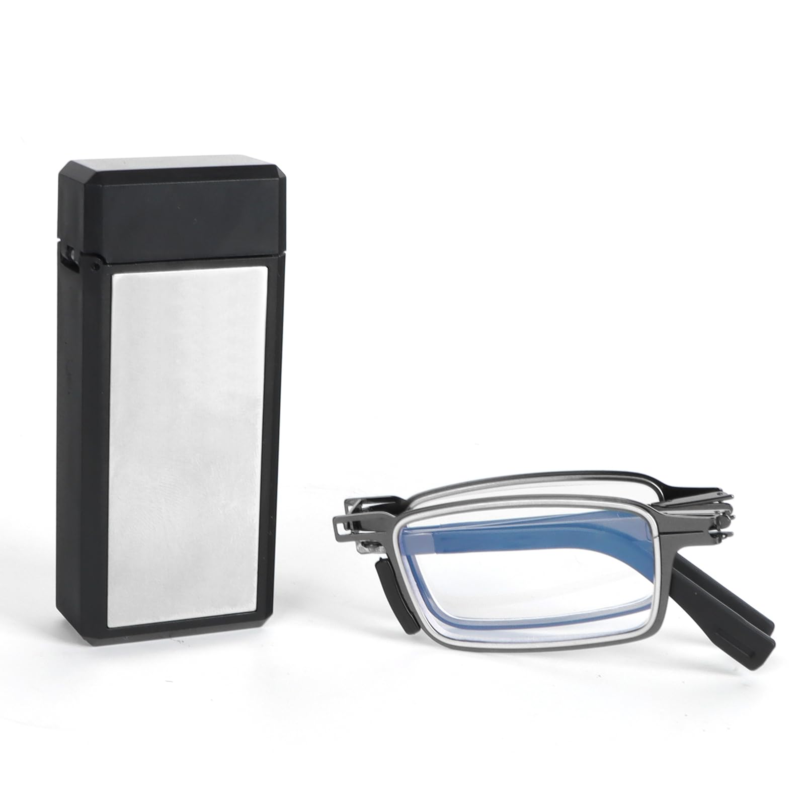 MMOWW Faltbare Lesebrille Herren Damen aus Edelstahl Mini Anti-Blau Sehnhilfe Ultraleicht mit Hartes Brillenetui für einfaches Tragen