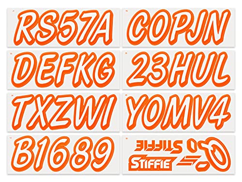 Image of STIFFIE Whipline Solid White /Orange 3 inch Alpha-Numeric Registration Identification Numbers Stickers Decals for Boats & Personal Watercraft