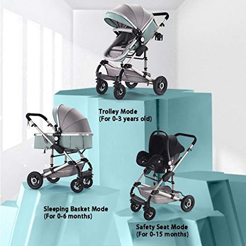 3 In 1 Kinderwagen Carriage Foldable Luxebuggy Wandelwagen Anti-Shock Springs High View Kinderwagen Kinderwagen Bugg Met Baby Basket For Pasgeboren (Color : Black) - Afbeelding 3