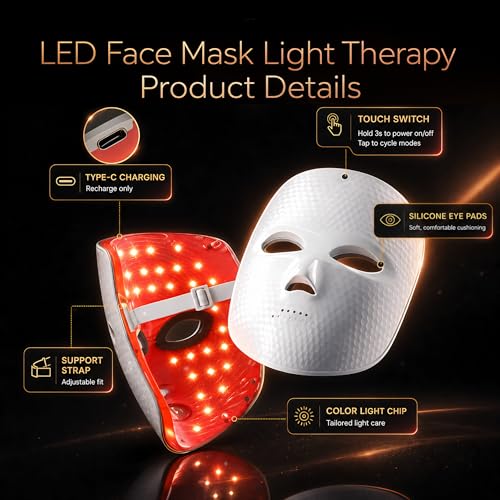 Image of Red Light Therapy for Face - Red Light Mask - 7 Color LED Face Mask Light Therapy - Wireless and Rechargeable Wellness Beauty Device - Lightweight Face Contoured Design