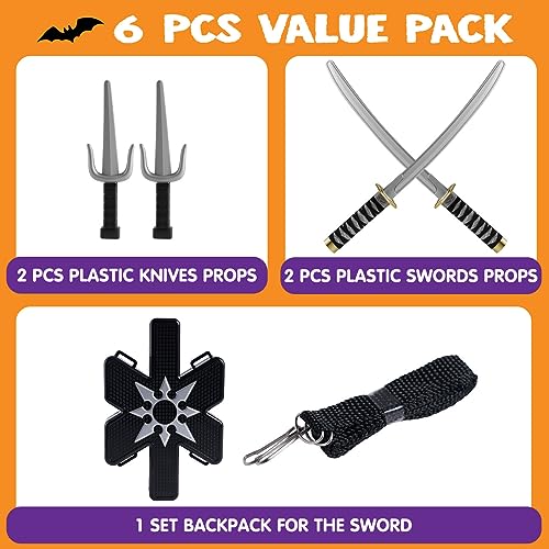 Spooktacular Creations Ninja Swords, Backpack Weapon Toy Set with Swords and Knives for Kids, Ninja Costume Accessories for Cosplay, Dress-up Party2