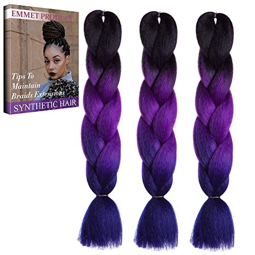 Emmet Jumbo Braiding Hair 100g/pc 24" Long Kanekalon African Synthetic Braids Hair Extension, with Hair Care Ebook (24", 3 Pack, Ombre Color 23)