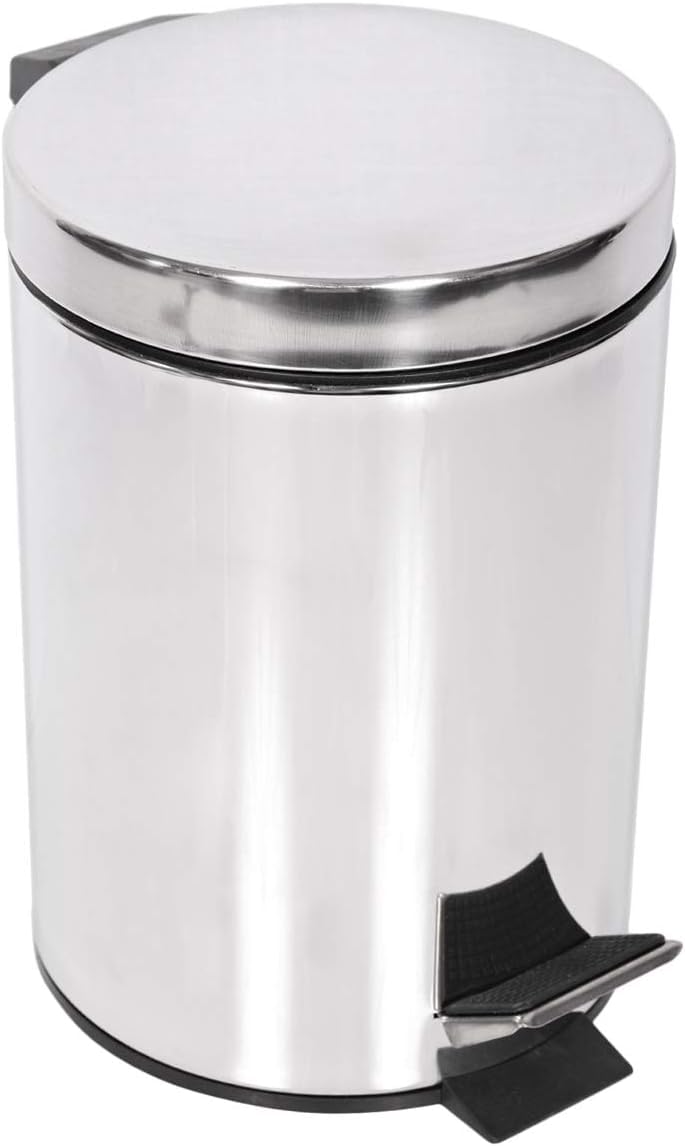 ECVV Stainless Steel Plain Pedal Dustbin, Garbage Bin with Removable Bucket Round Shape, Silver Color use for, Home, Kitchen, Office -20 Liter
