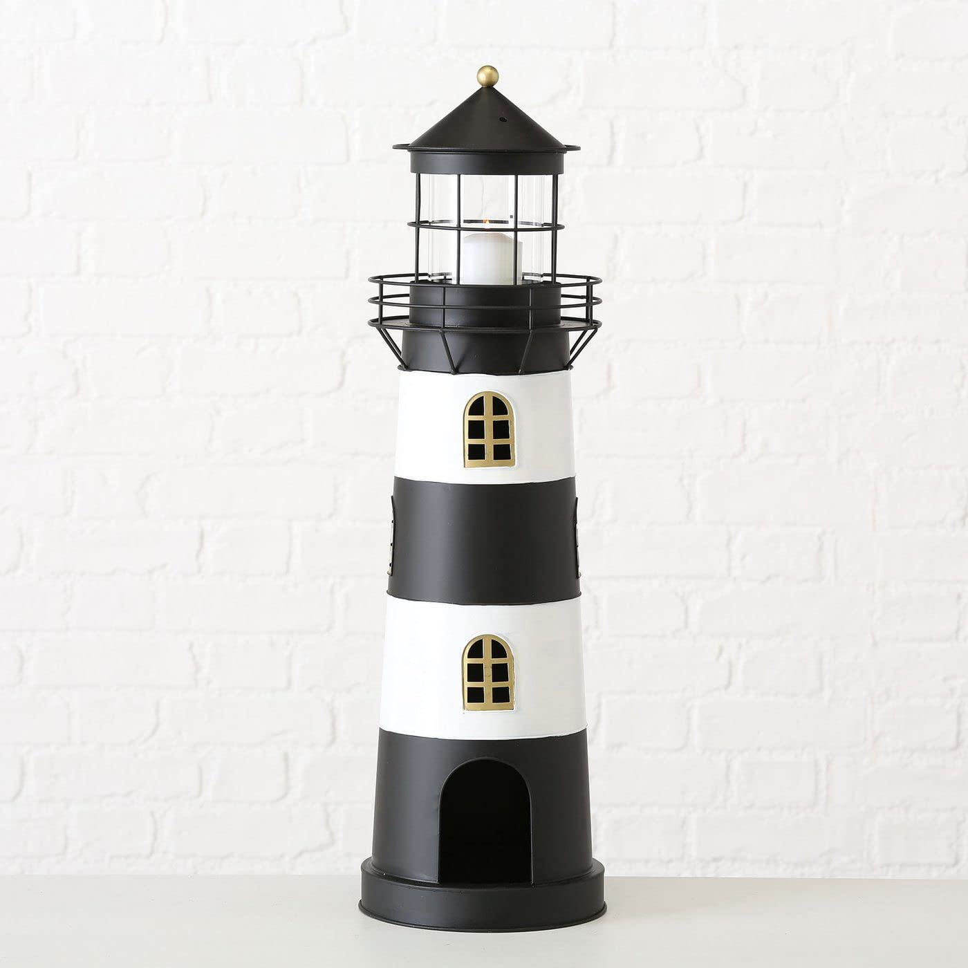 Faro Laterne Windlicht Leuchtturm schwarz weiß Metall 2er Set | H 46-73 cm