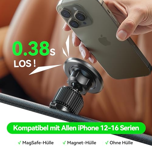 Cleviton für Magsafe Autohalterung, 2.14 kg-Starke Magnetkraft (22x N55), 0,4 mm Dünn, Lüftung, Handyhalterung Auto Magnet für iPhone 16/15/14/13/12 Serien, 7. Generation Haken, Schwarz (C01)