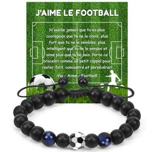 Cadimus Bracelet de Football Bleu,Cadeaux de Bijoux pour Garçons,Bracelet de Sport en Pierre Naturelle,Gourmette Football Réglable pour Adolescent,Cadeaux...