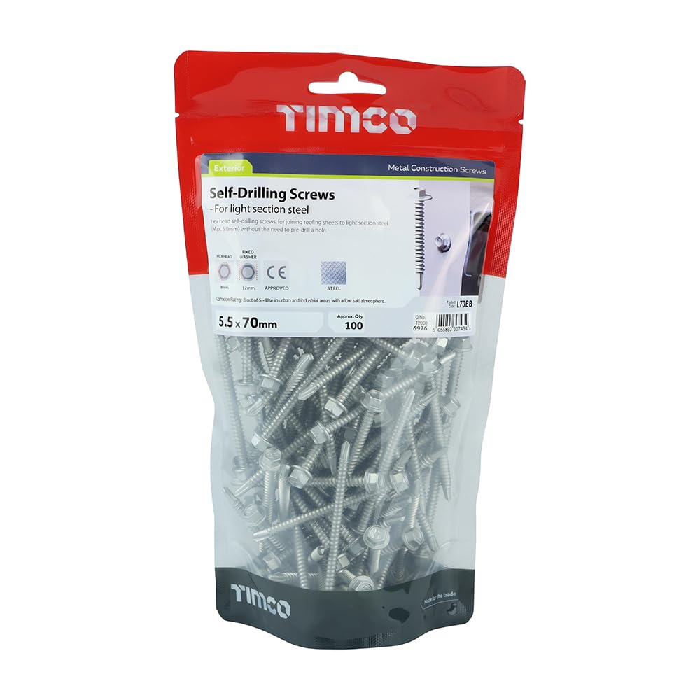 TIMCO Hex No.3 Self-Drilling Screw - 5.5 x 70 - Silver Ruspert - Bag of 100