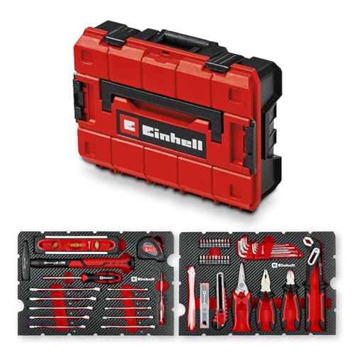 Original Einhell E-Case 79-tlg. Werkzeugkoffer Umzug (Schlosserhammer Zangen Bit-Zubehör Abbrechklingenmesser Maßband Wasserwaage Gabel-Ringschlüssel Systemkoffer)