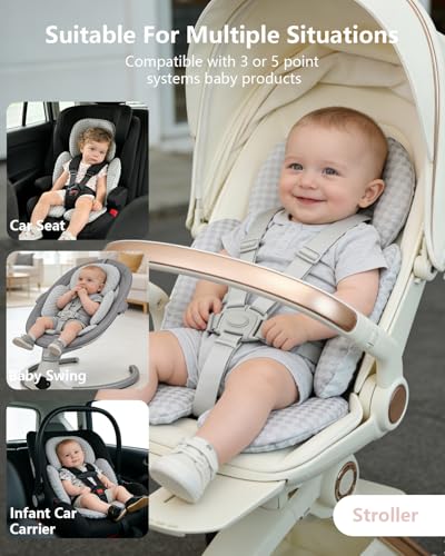 Image of KAKIBLIN Infant Car Seat Insert for Baby, Car Seat Cooling Pad, Reversible Newborn Car Seat Insert Head Body Support for Summer, Fits for Stroller, Swing, Bouncer, Bassinet, Boys and Girls (Grey)