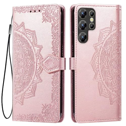 HONLEN Hülle für Smartphone, Compatible with Oukitel C1 / C1 Pro Handyhülle, (6.56' Inches) Premium PU Leder Wallet Magnetverschluss Flip Case mit 3 Kartenfach,Mandala Muster Case Roségold