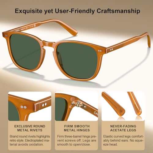 Image of CARFIA Retro Cool Acetate Polarized Sunglasses for Men UV Protection, Outdoor Fashion Driving Eyewears Male Square Sunnies