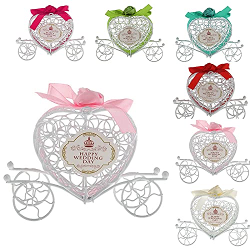 Chytaii Sac Boîte Panier de Bonbons Bonbonnière Cadeaux Emballage en Métal Décoration de Cérémonie Mariage Forme de Carosse Coeur