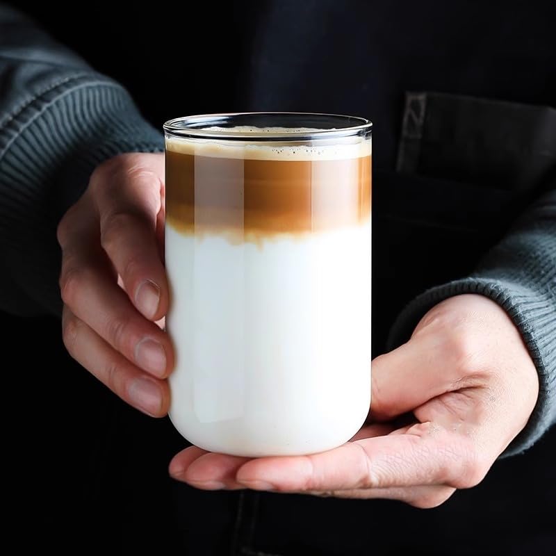 6 pieces round glass cups 17.3 oz modern highball glasses cute cocktail glasses for coffee water fruit juice beer mixed drinks shaker (round-12)