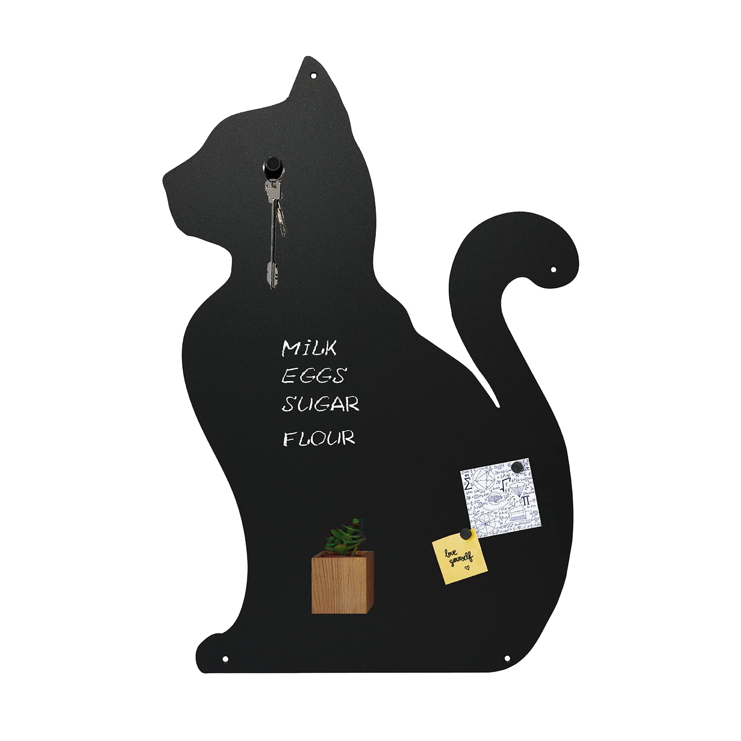 Antracytowe tablice magnetyczne - Metaliczna metalowa tablica magnetyczna, duża do zawieszenia na ścianie - do stali do zapisu z kredami - w kształcie kota 56x38x0,10 cm