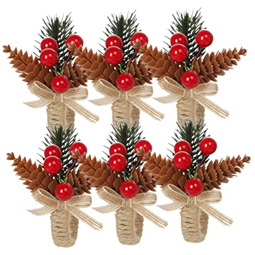 Amosfun 6 Piezas Servilleteros de Cono de Pino de Tela de araña Artificial Adornos navideños Natal decoração Anillo de servilleta de Navidad Decoraciones de servilletas el plastico