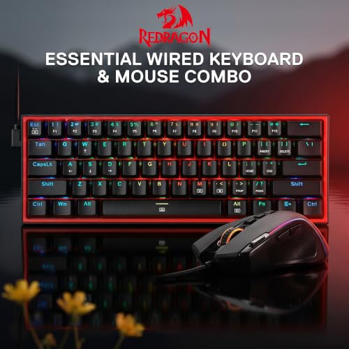 Image of Redragon CB201 Gaming Keyboard & Mouse Combo, 61 Keys K617 Wired RGB Gaming Keyboard and 8000 DPI Wired M612 Gaming Mouse Bundle, Black