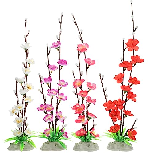 Hemoton Fake Potted Plants 4PcsArtificial Mini Flower Decorative Flower Plant Artificial Flowers for Home Wedding Sashimi Sushi Plate Garden Fish Tank Landscape Table Decoration Aquarium Tank Plants