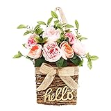 goodjinHH 01 Frühling simulierter Blumenkranz Kranz Wandbehang Blumenkorb Türdekoration Rosenkranz Türkranz Frühling Ganzjährig Kranz Tür Kranz Frühlingskranz Haustür Deko, 23x9x40cm