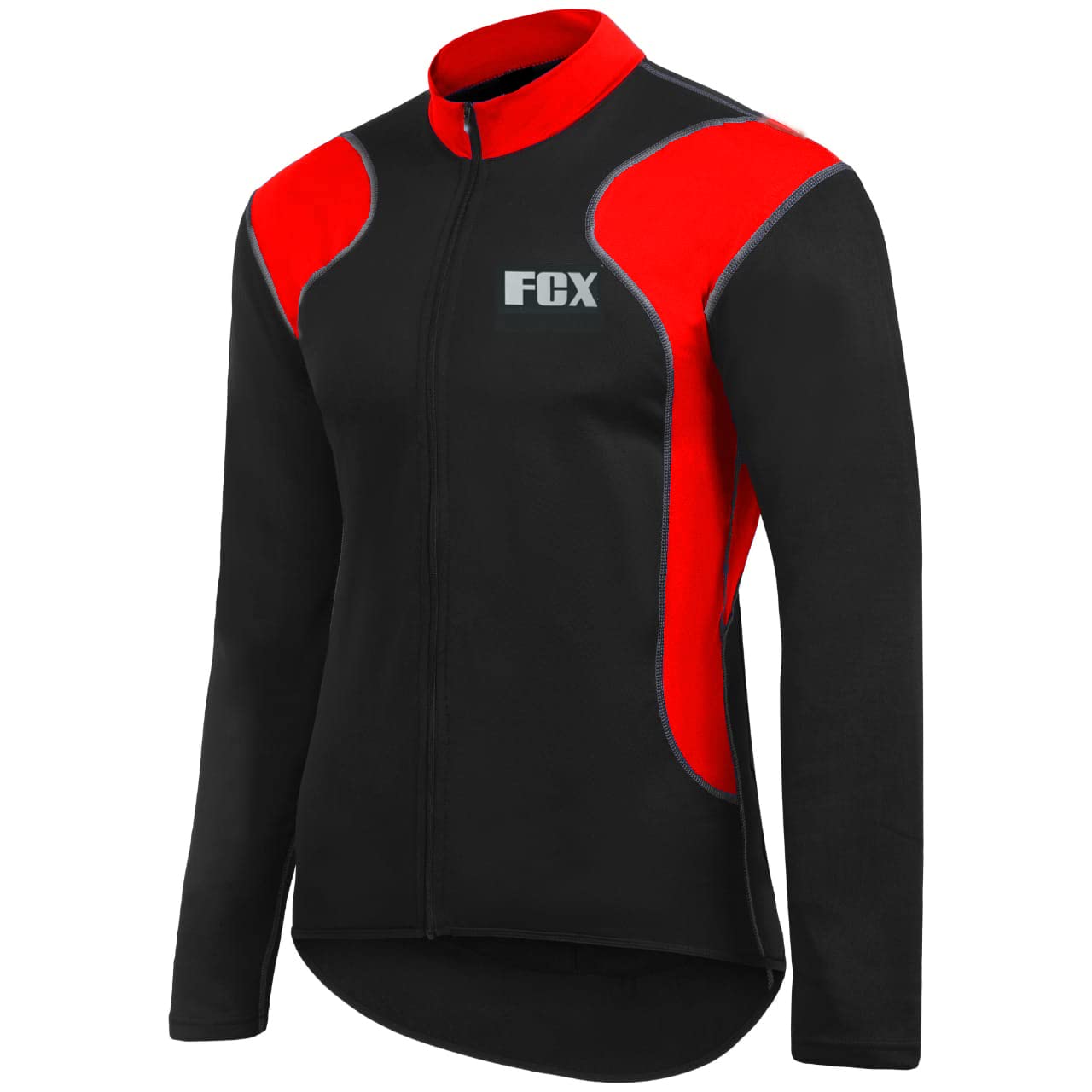 FCX Mens Cycling Jersey Long Sleeves Thermal Outdoor Bike Riding Bicycle Top Winter Fleece (Black-Red, Large)