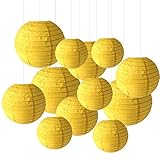12PCS Paper Lanterns with Assorted Colors and Sizes Paper Lanterns Decorative,Chinese/Japanese Paper Hanging Decorations Ball Lanterns Lamps for Home Decor, Parties, and Weddings (Yellow)