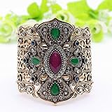 Armband,Ethnische Türkische Frauen Breite Armreif Größe Verstellbar Antique Gold Harz Schmuck Hohle Blume Braut Armband Rot