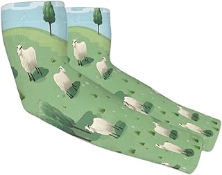 Herd Sheep UV Sun Protection Arm Sleeves, Sheeps on Hillside Meadow Gardening Sleeves with Thumb Hole Farm Cooling Arm Sleeves for Women Men