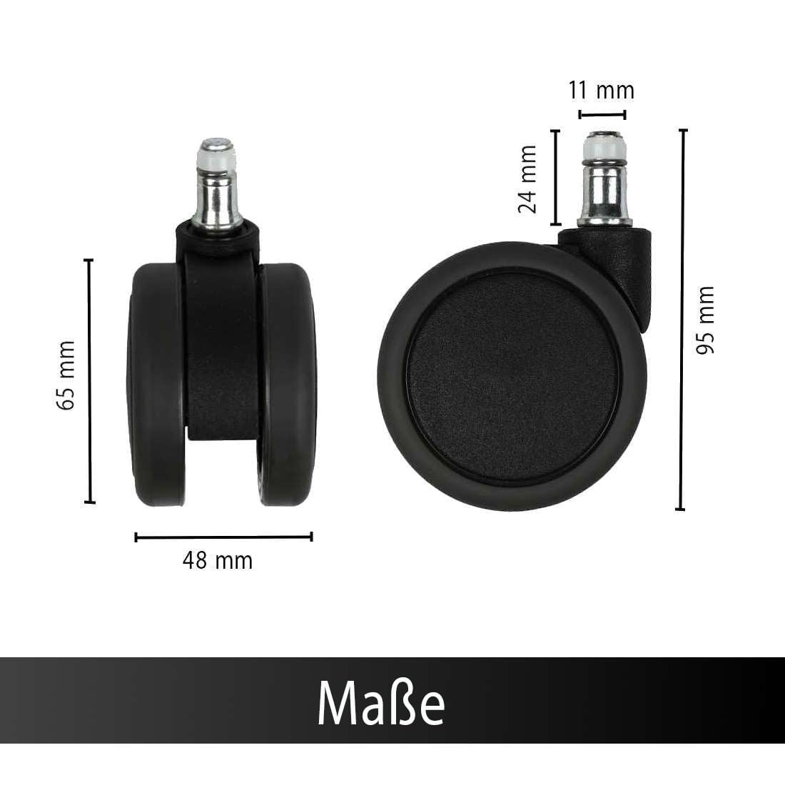 Sedus Stoll - Set di 5 Ruote di Sicurezza Doppie SR-01 - Perno 11mm - Per Sedie da Ufficio - Frenata in Base al Carico - Qualità Tedesca (Scelta: Pavimenti Duri o Morbidi)
