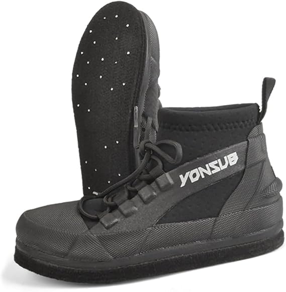 Rock Fishing Wading Boots with Felt Sole & Steel Studs Anti-Slip Neoprene Reef Shoes for Men, Quick-Dry Breathable Drainage Shoes for Surf, Jetty, and Sea Fishing