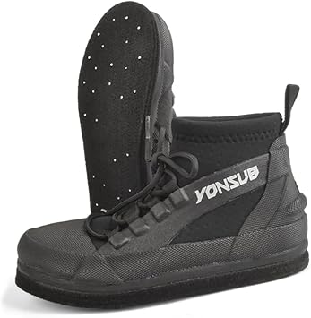 Rock Fishing Wading Boots with Felt Sole & Steel Studs Anti-Slip Neoprene Reef Shoes for Men, Quick-Dry Breathable Drainage Shoes for Surf, Jetty, and Sea Fishing