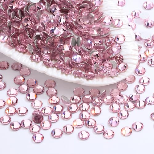 Image of Pink Flatback Rhinestones, Glass Rhinestones for Nail Art and Craft, Glue Fix, Loose Crystal Gemstones(Pink, SS20, 1440pcs, 4.6-4.8mm)