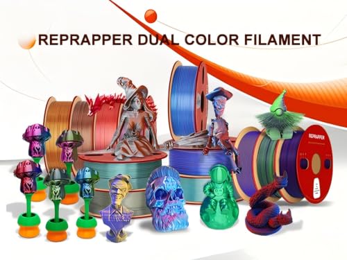 Reprapper 4X 250g Color Pack, Dual Color Filament Coextrusion PLA Filament 1.75mm for 3D Printer, 4 x 250g Spools Matte Red/Blue, Matte Purple/Green, Silk Red/Blue, Silk Purple/Green - Image 3
