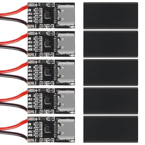 5-Piece Set of Type-C PD3.0 QC Trigger Board USB-C PD QC 5V 9V 12V 15V 20V DC Fixed Voltage Power Trigger Module 5A with QC Trigger Housing for Household Electronics