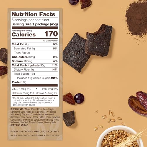 Image of Nature's Bakery Double Chocolate Brownie Bars, Whole Grains, Dates, and Cocoa, Plant Based, Dairy-Free, Snack Bar, 6 Count (Pack of 6)