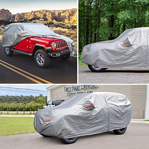 Image of SEAZEN 6 Layers Wrangler Car Cover Waterproof All Weather, Heavy Duty Car Cover for 4 Door Wrangler CJ,YJ, TJ & JK, Outdoor UV Wind Protection Cover with Driver Door Zipper (Wrangler 4 Door)