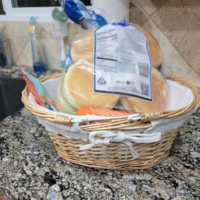 KINJOEK 2 Packs Wicker Woven Basket, 13 x 9 x 4.8 Multipurpose Natural Willow Basket with Handle Premium Linen Cotton Cloth Lining for Storage and Decoration, Natural