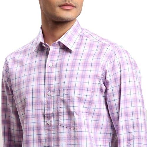 Image of Colorplus Men's Regular Fit Pure Cotton Checks Pattern Plain Collar Full Sleeve Casual Shirt
