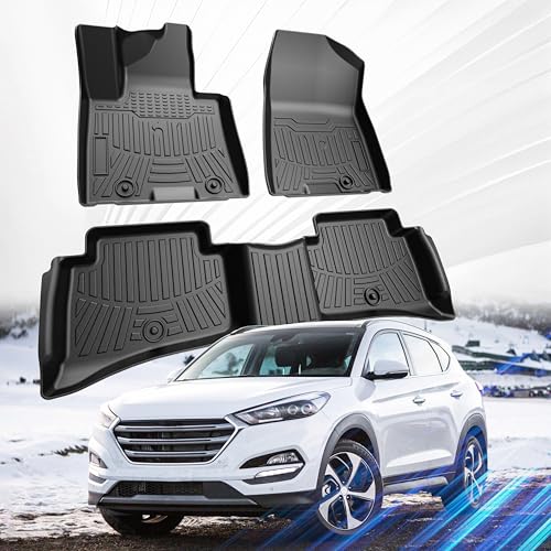 SSESS Car Floor Mats for 2016-2021 Hyundai Tucson丨2017-2022 Kia Sportage Accessories,TPE All Weather Protection Floor Mats,Custom Fit 1st&2nd Row Car Floor Liners Set,Heavy Duty Accessories,Black