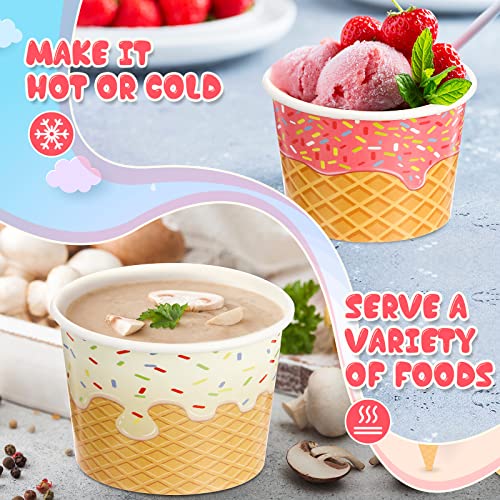 Image of Zopeal 120 Pcs 9oz Ice Cream Bowls Bulk Dessert Ice Cream Cups Paper Treats Sundae Cups Disposable Birthday Party Decorations for Hot Cold Food Soup Yogurt Cupcakes Supplies(Lovely Style)