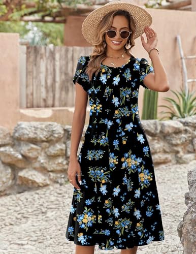 Image of ZEAGOO Womens Casual Dresses for Summer Short Sleeve Flare Midi Dress Loose Flowy Beach Sundress