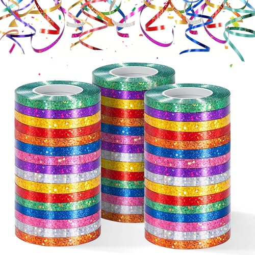 480 Meter lange Luftschlangen Bunt: Party-Deko 48 funkelnd Bunte Glitzer-Luftschlangen in 8 Farben für Karneval Deko Geburtstagsdeko Silvesterdeko Hochzeitsdeko Geschenkband & Tischdeko