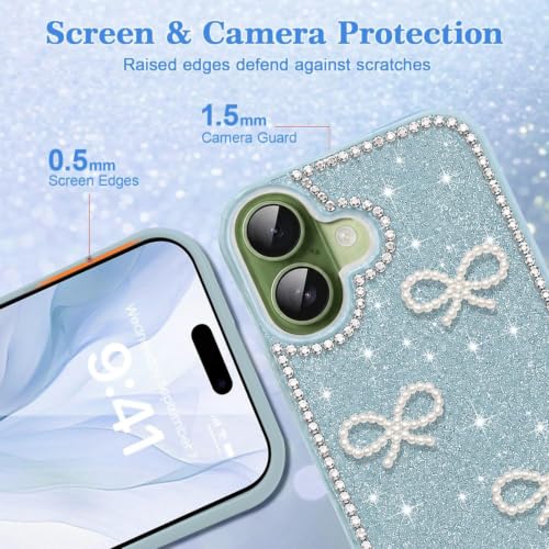 Image of DIZORO Compatible with (iPhone 17 Case)(2025), Luxury Diamond Cute with Bow Glitter Bling Case with Full Camera Protection Shockproof PC+TPU Glossy Shiny Back Cover Case for Girls Women - Pine Green