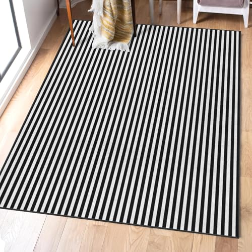 Tapete decorativo 3'x5' negro con franjas blancas miniatura 2