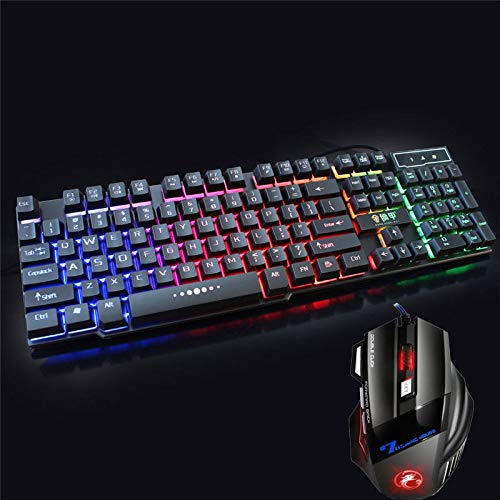 Tastiera meccanica retroilluminata superiore cablata USB illuminata ergonomica PC Gaming + tastiera mouse + mouse nero tastiera + mouse nero