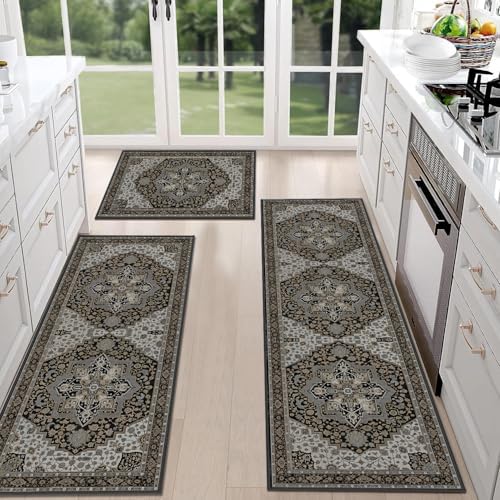 Farmhouse Kitchen Rug Sets of 3 Washable Boho Kitchen Rugs and Runner Carpets Non Slip Kitchen Area Rug for Laundry Room Entryway Hallway