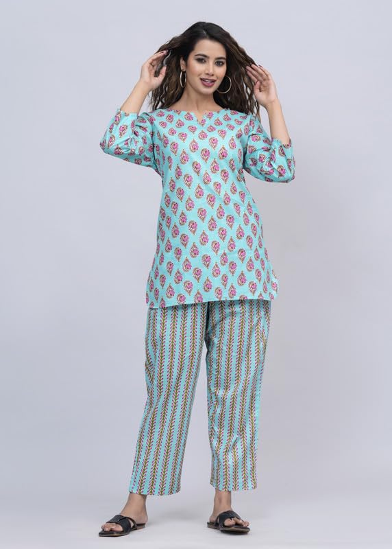 Image of 100% Cotton Printed Night Suit for Women's Shirt and Pyjama Sleep wear Set for Womens and Girls